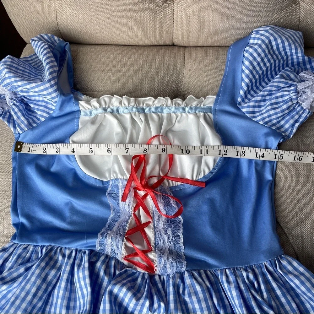 Wizard of Oz Dorothy costume dress blue white gingham lace accents Women’s Small